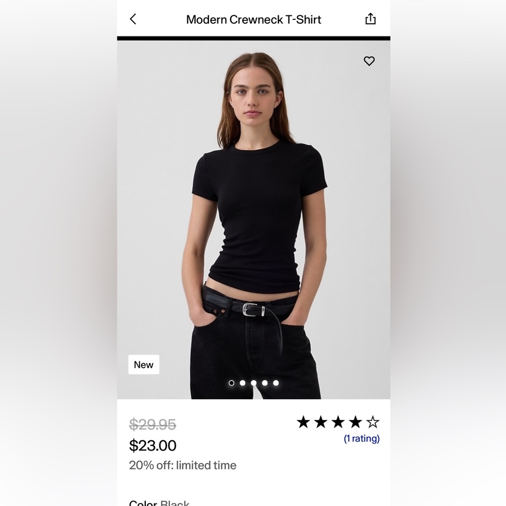 GAP Black Modern Crewneck T-Shirt